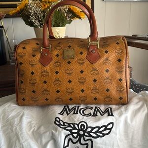 MCM Cognac Visetos Travel Boston Bag Dust bag & COA